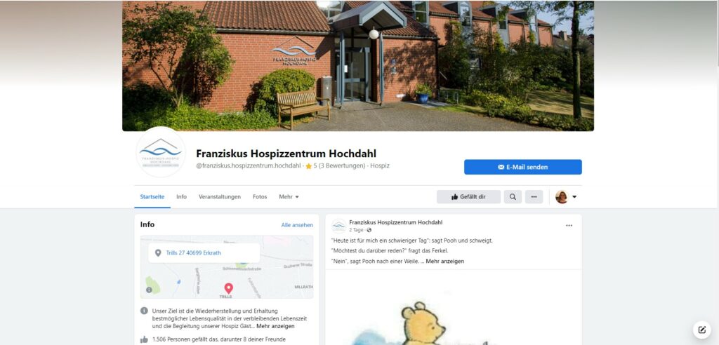 Aachener Grundvermögen - Screenshot Facebookseite Franziskus Hospizzentrum Hochdahl